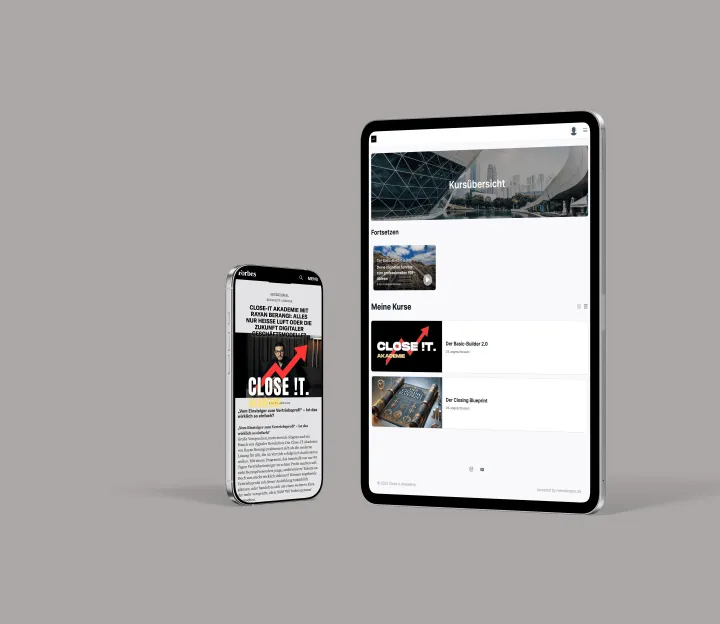 Kursbereich der Close-IT Akademie auf Tablet und Smartphone